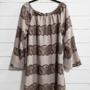 Miin Size S Taupe Faux Lace Accent Mini Dress 3/4 Bell Sleeves